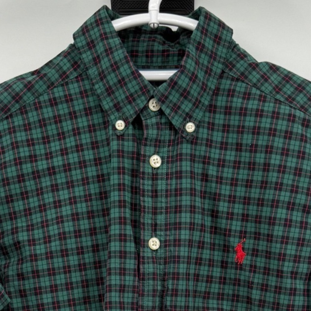 Ralph Lauren Kids Green Plaid Button Down Shirt Long Sleeve Size M Medium